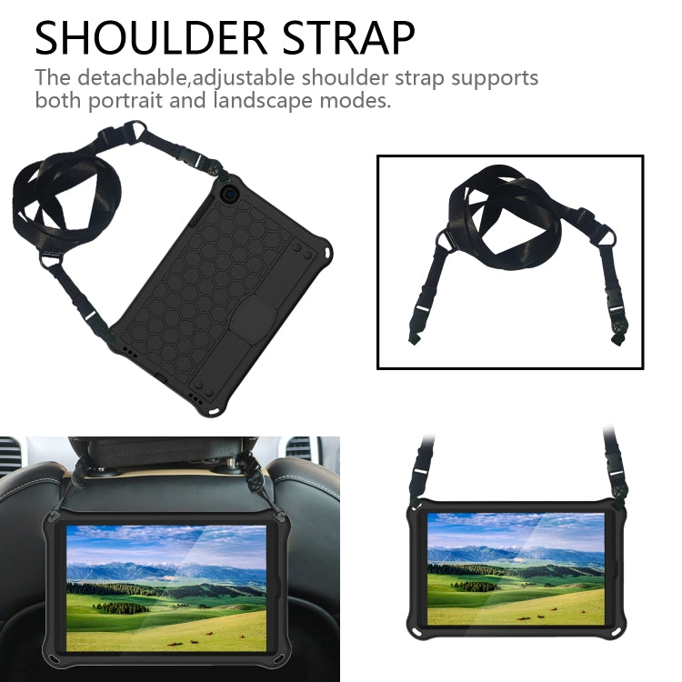 For iPad mini 5 / 4 / 3 / 2 /1 Honeycomb Design EVA + PC Four Corner Anti Falling Flat Protective Shell With Straps(Black+Black) - iPad Mini 4 & 3 & 2 & 1 Cases by buy2fix | Online Shopping UK | buy2fix
