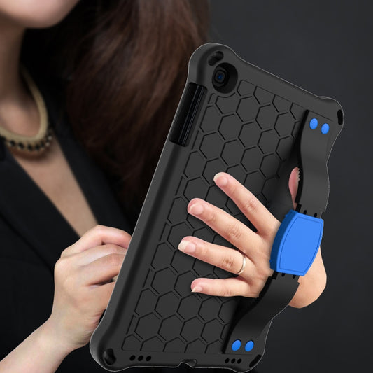 For iPad mini 5 / 4 / 3 / 2 /1 Honeycomb Design EVA + PC Four Corner Anti Falling Flat Protective Shell With Straps(Black+Blue) - iPad Mini 4 & 3 & 2 & 1 Cases by buy2fix | Online Shopping UK | buy2fix