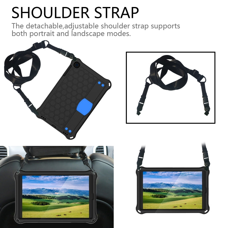 For iPad mini 5 / 4 / 3 / 2 /1 Honeycomb Design EVA + PC Four Corner Anti Falling Flat Protective Shell With Straps(Black+Blue) - iPad Mini 4 & 3 & 2 & 1 Cases by buy2fix | Online Shopping UK | buy2fix
