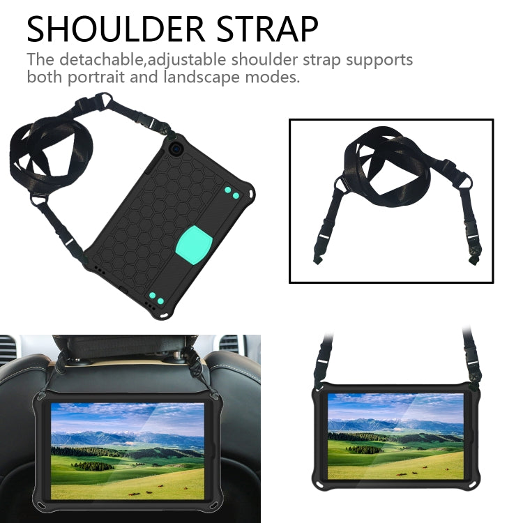 For iPad mini 5 / 4 / 3 / 2 /1 Honeycomb Design EVA + PC Four Corner Anti Falling Flat Protective Shell With Straps(Black+Aqua) - iPad Mini 4 & 3 & 2 & 1 Cases by buy2fix | Online Shopping UK | buy2fix