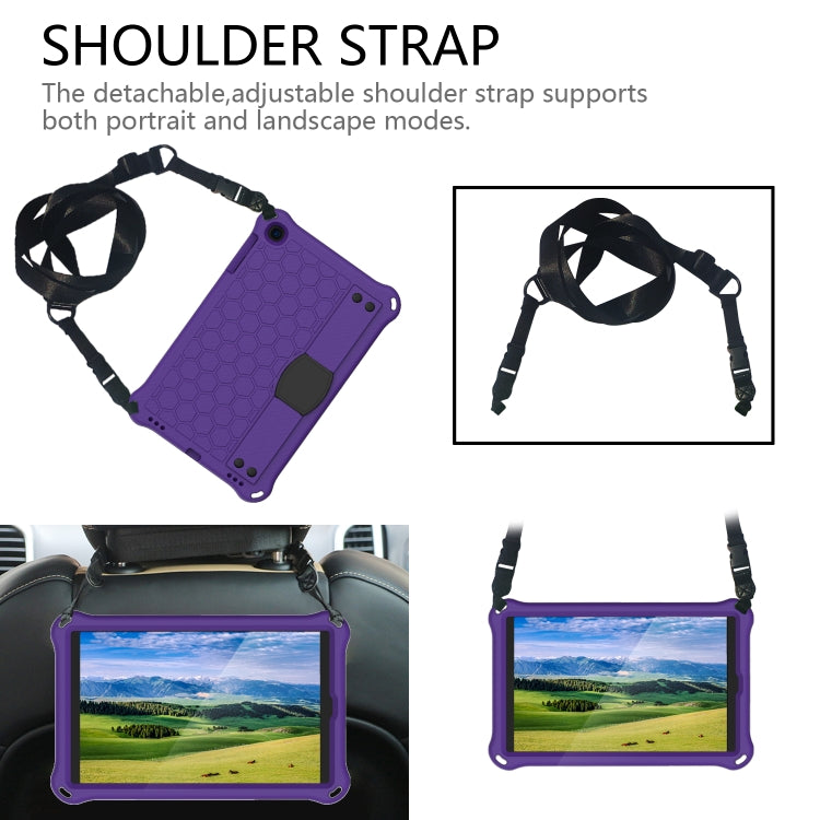 For iPad mini 5 / 4 / 3 / 2 /1 Honeycomb Design EVA + PC Four Corner Anti Falling Flat Protective Shell With Straps(Purple+Black) - iPad Mini 4 & 3 & 2 & 1 Cases by buy2fix | Online Shopping UK | buy2fix
