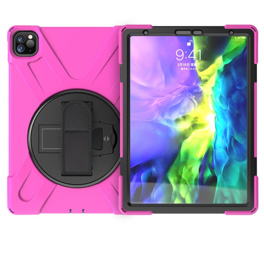 For iPad Pro 11 2022 / 2020 360 Degree Rotation PC + Silicone Protective Tablet Case with Holder & Hand-strap(Rose Red) - iPad Pro 11 (2022/2021) Cases by buy2fix | Online Shopping UK | buy2fix