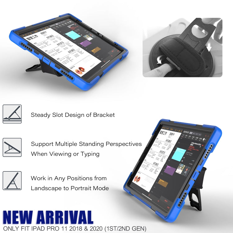 For iPad Pro 11 2022 / 2020 360 Degree Rotation PC + Silicone Protective Tablet Case with Holder & Hand-strap(Dark Blue) - iPad Pro 11 (2022/2021) Cases by buy2fix | Online Shopping UK | buy2fix