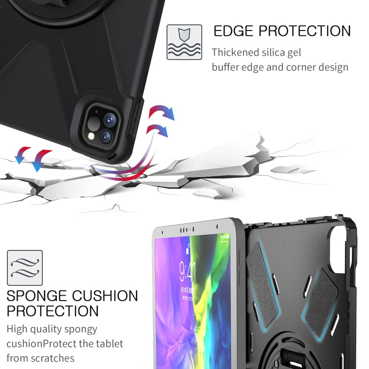 For iPad Pro 11 2022 / 2020 360 Degree Rotation PC + Silicone Protective Tablet Case with Holder & Hand-strap(Black) - iPad Pro 11 (2022/2021) Cases by buy2fix | Online Shopping UK | buy2fix
