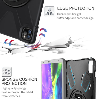 For iPad Pro 11 2022 / 2020 360 Degree Rotation PC + Silicone Protective Tablet Case with Holder & Hand-strap(Black) - iPad Pro 11 (2022/2021) Cases by buy2fix | Online Shopping UK | buy2fix