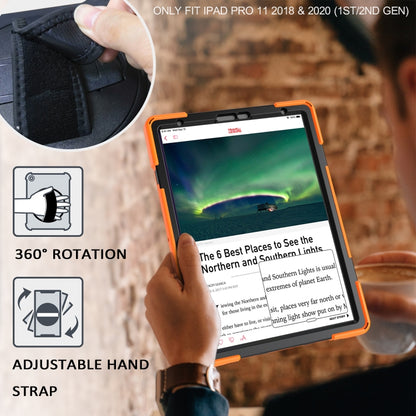 For iPad Pro 11 2022 / 2020 360 Degree Rotation PC + Silicone Protective Tablet Case with Holder & Hand-strap(Orange) - iPad Pro 11 (2022/2021) Cases by buy2fix | Online Shopping UK | buy2fix