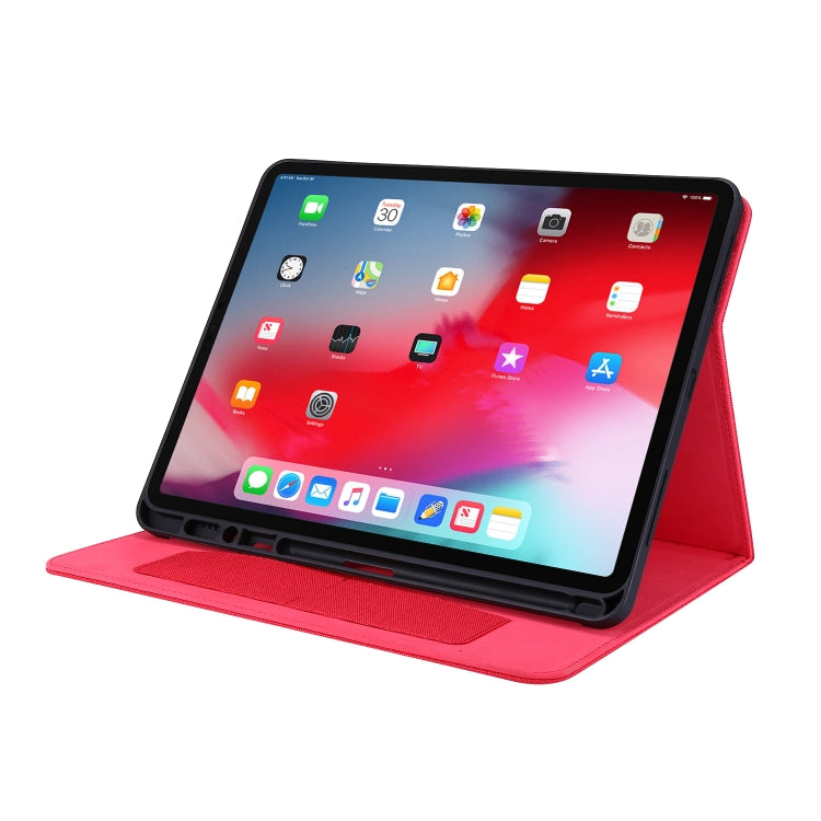 For iPad Pro 12.9(2020) Horizontal Flip TPU + Fabric PU Leather Protective Case with Name Card Clip(Red) - iPad Pro 12.9 (2018) Cases by buy2fix | Online Shopping UK | buy2fix