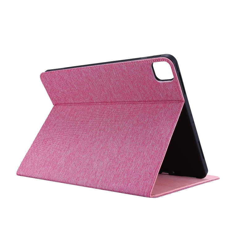 For iPad Pro 12.9(2020) Horizontal Flip TPU + Fabric PU Leather Protective Case with Name Card Clip(Rose Red) - iPad Pro 12.9 (2018) Cases by buy2fix | Online Shopping UK | buy2fix