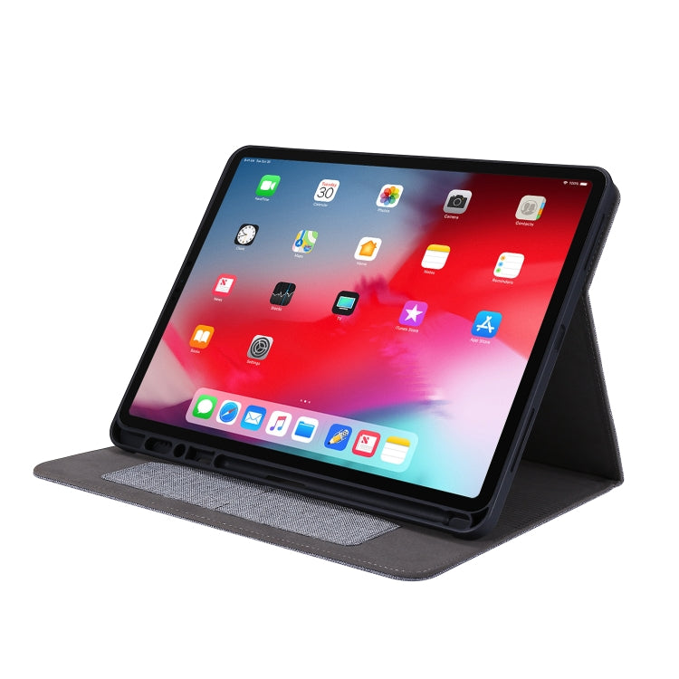 For iPad Pro 12.9(2020) Horizontal Flip TPU + Fabric PU Leather Protective Case with Name Card Clip(Gray) - iPad Pro 12.9 (2018) Cases by buy2fix | Online Shopping UK | buy2fix