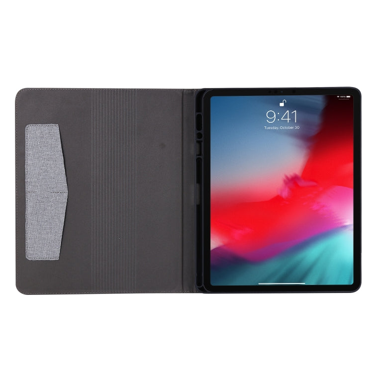 For iPad Pro 12.9(2020) Horizontal Flip TPU + Fabric PU Leather Protective Case with Name Card Clip(Gray) - iPad Pro 12.9 (2018) Cases by buy2fix | Online Shopping UK | buy2fix