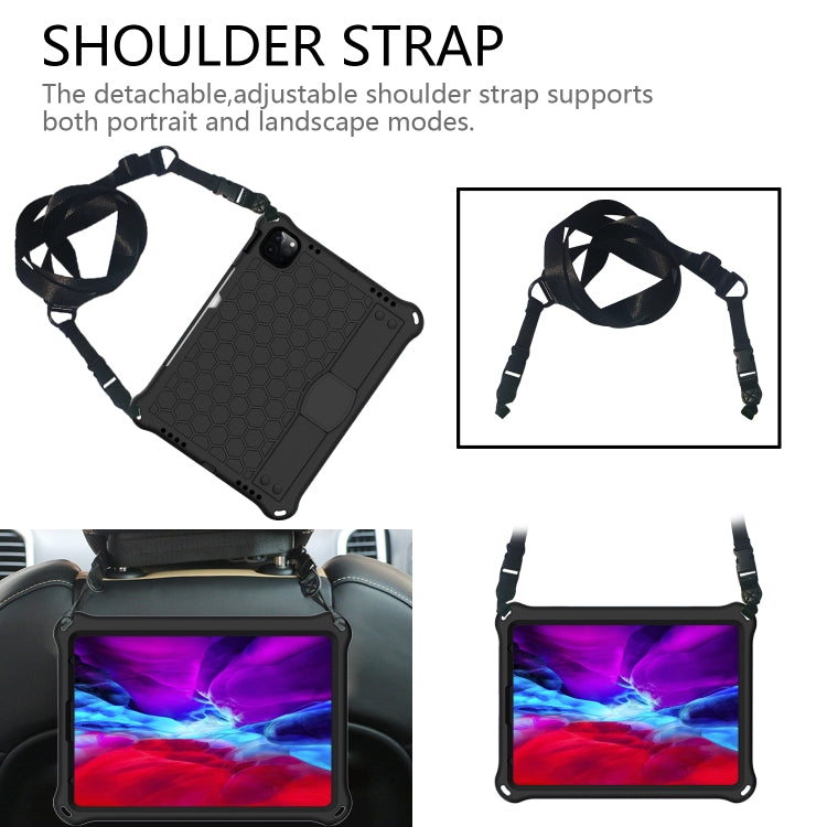 For iPad Pro 11 2020 Honeycomb Design EVA + PC Four Corner Anti Falling Flat Protective Shell With Straps(Black+Black) - iPad Pro 11 (2020) Cases by buy2fix | Online Shopping UK | buy2fix