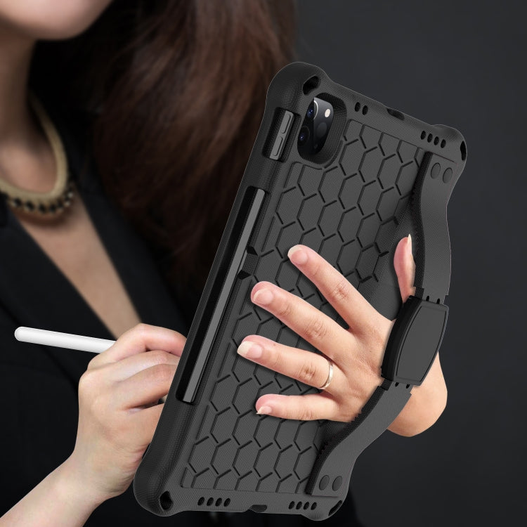 For iPad Pro 11 2020 Honeycomb Design EVA + PC Four Corner Anti Falling Flat Protective Shell With Straps(Black+Black) - iPad Pro 11 (2020) Cases by buy2fix | Online Shopping UK | buy2fix