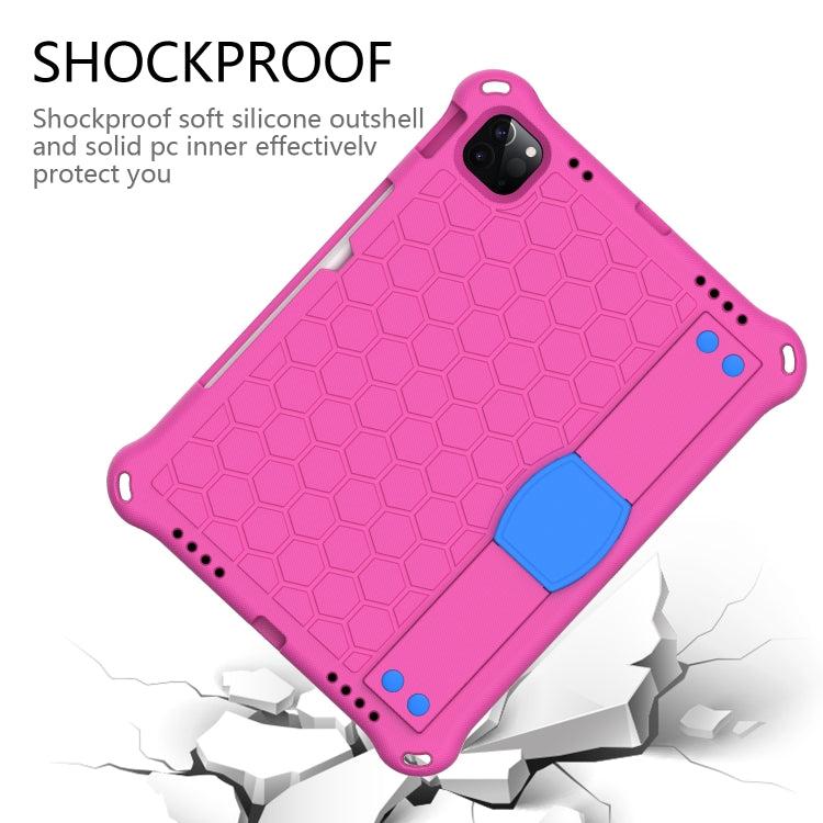 For iPad Pro 11 2020 Honeycomb Design EVA + PC Four Corner Anti Falling Flat Protective Shell With Straps(RoseRed+Blue) - iPad Pro 11 (2020) Cases by buy2fix | Online Shopping UK | buy2fix