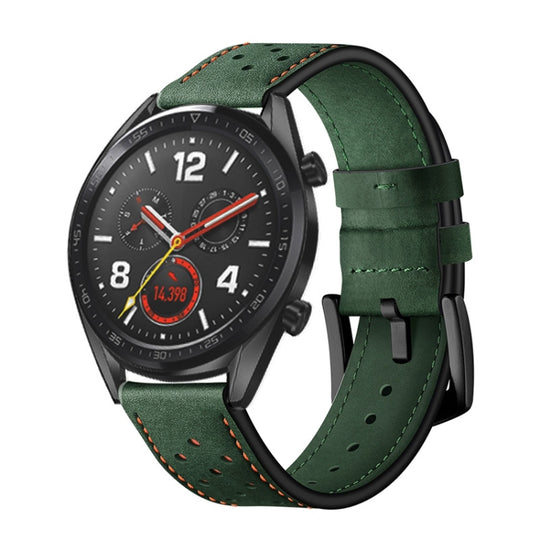 22mm For Huawei Watch GT2e / GT2 46mm Plum Blossom Hole Leather Watch Band(Green)