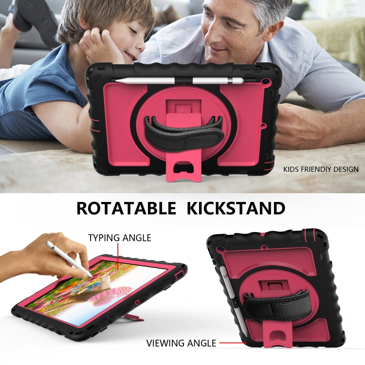 For iPad 10.2 360 Degree Rotating Case with Pencil Holder, Kickstand Shockproof Heavy Duty with Shoulder Strap,Hand Strap(Hot Pink) - iPad 10.2 Cases by buy2fix | Online Shopping UK | buy2fix