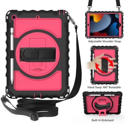 For iPad 10.2 360 Degree Rotating Case with Pencil Holder, Kickstand Shockproof Heavy Duty with Shoulder Strap,Hand Strap(Black+Hot Pink) - iPad 10.2 Cases by buy2fix | Online Shopping UK | buy2fix