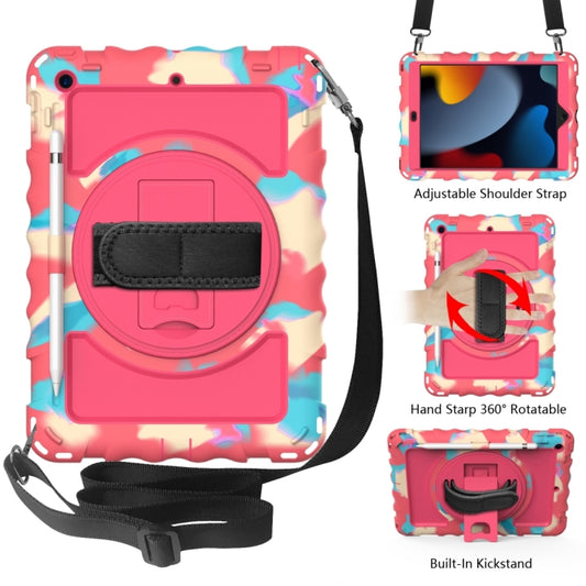 For iPad 10.2 360 Degree Rotating Case with Pencil Holder, Kickstand Shockproof Heavy Duty with Shoulder Strap,Hand Strap(Colorful+Hot Pink) - iPad 10.2 Cases by buy2fix | Online Shopping UK | buy2fix