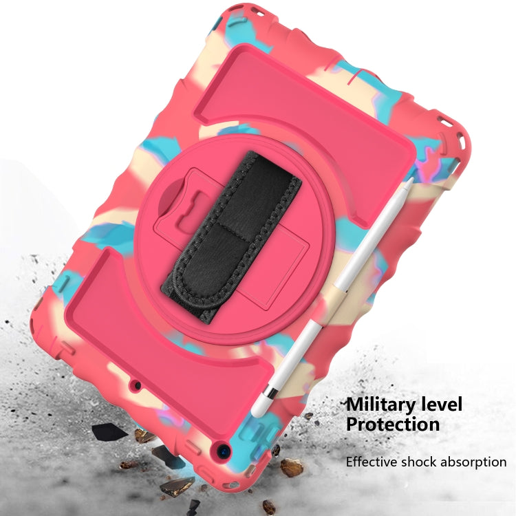 For iPad 10.2 360 Degree Rotating Case with Pencil Holder, Kickstand Shockproof Heavy Duty with Shoulder Strap,Hand Strap(Colorful+Hot Pink) - iPad 10.2 Cases by buy2fix | Online Shopping UK | buy2fix