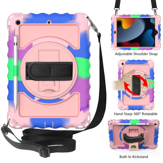 For iPad 10.2 360 Degree Rotating Case with Pencil Holder, Kickstand Shockproof Heavy Duty with Shoulder Strap,Hand Strap(Colorful+Rose Gold) - iPad 10.2 Cases by buy2fix | Online Shopping UK | buy2fix