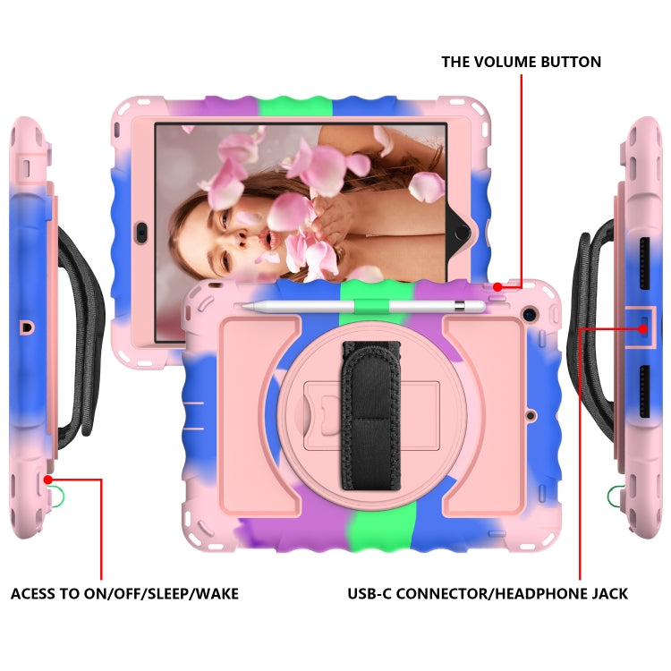 For iPad 10.2 360 Degree Rotating Case with Pencil Holder, Kickstand Shockproof Heavy Duty with Shoulder Strap,Hand Strap(Colorful+Rose Gold) - iPad 10.2 Cases by buy2fix | Online Shopping UK | buy2fix