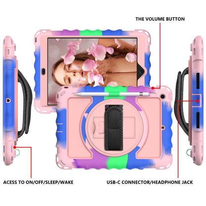 For iPad 10.2 360 Degree Rotating Case with Pencil Holder, Kickstand Shockproof Heavy Duty with Shoulder Strap,Hand Strap(Colorful+Rose Gold) - iPad 10.2 Cases by buy2fix | Online Shopping UK | buy2fix