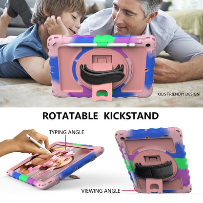 For iPad 10.2 360 Degree Rotating Case with Pencil Holder, Kickstand Shockproof Heavy Duty with Shoulder Strap,Hand Strap(Colorful+Rose Gold) - iPad 10.2 Cases by buy2fix | Online Shopping UK | buy2fix