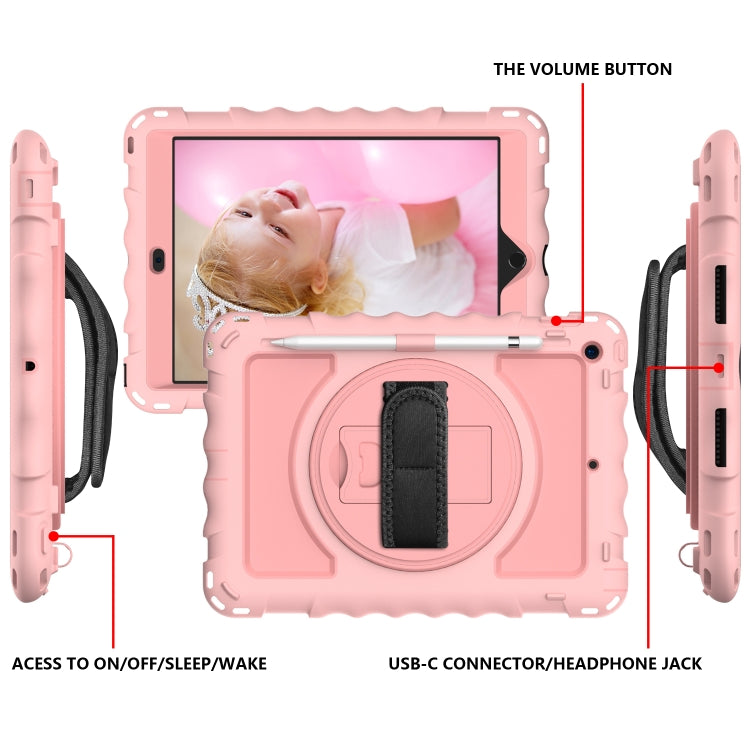 For iPad 10.2 360 Degree Rotating Case with Pencil Holder, Kickstand Shockproof Heavy Duty with Shoulder Strap,Hand Strap(Rose Gold) - iPad 10.2 Cases by buy2fix | Online Shopping UK | buy2fix