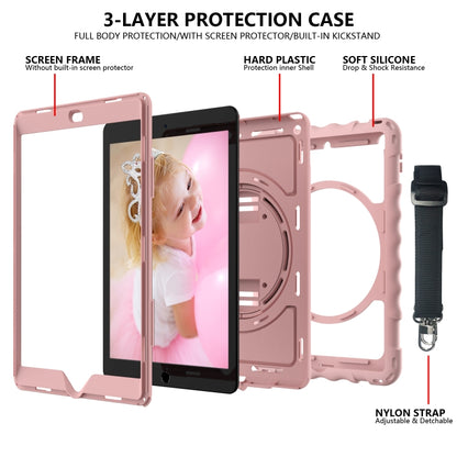 For iPad 10.2 360 Degree Rotating Case with Pencil Holder, Kickstand Shockproof Heavy Duty with Shoulder Strap,Hand Strap(Rose Gold) - iPad 10.2 Cases by buy2fix | Online Shopping UK | buy2fix