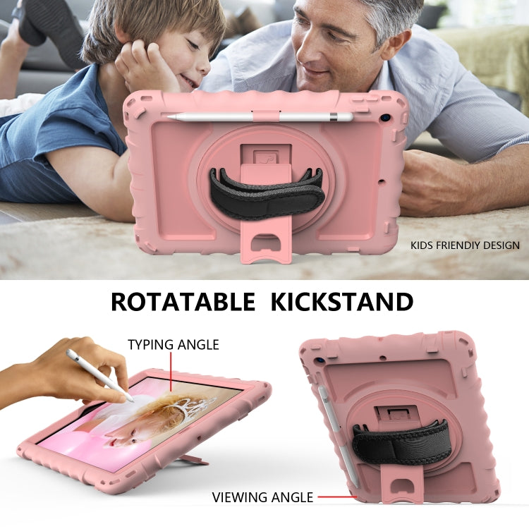 For iPad 10.2 360 Degree Rotating Case with Pencil Holder, Kickstand Shockproof Heavy Duty with Shoulder Strap,Hand Strap(Rose Gold) - iPad 10.2 Cases by buy2fix | Online Shopping UK | buy2fix