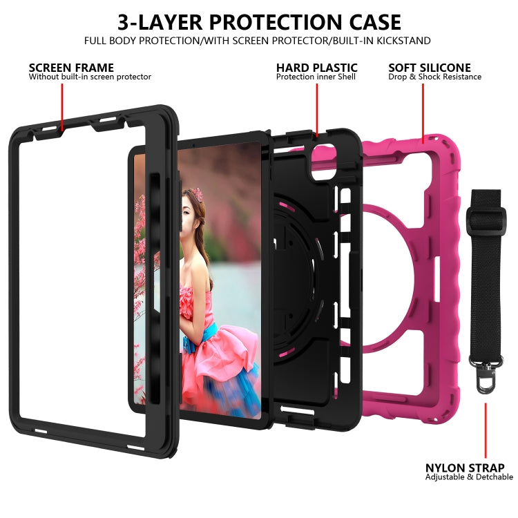 For iPad Pro 11 (2020) PC + Silicone Shockproof Combination Tablet Case with 360 Degree Rotating Holder & Handle(Hot Pink) - iPad Pro 11 (2020) Cases by buy2fix | Online Shopping UK | buy2fix
