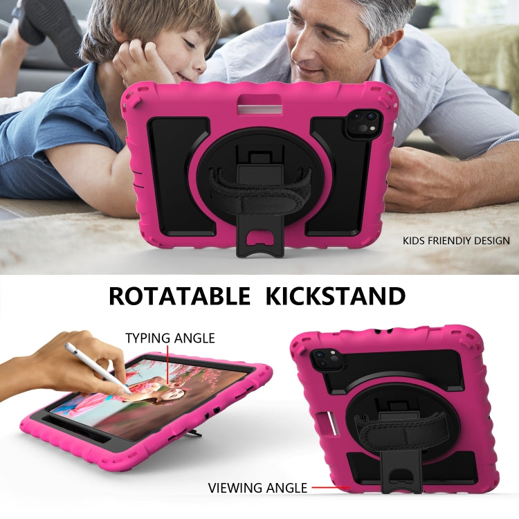 For iPad Pro 11 (2020) PC + Silicone Shockproof Combination Tablet Case with 360 Degree Rotating Holder & Handle(Hot Pink) - iPad Pro 11 (2020) Cases by buy2fix | Online Shopping UK | buy2fix