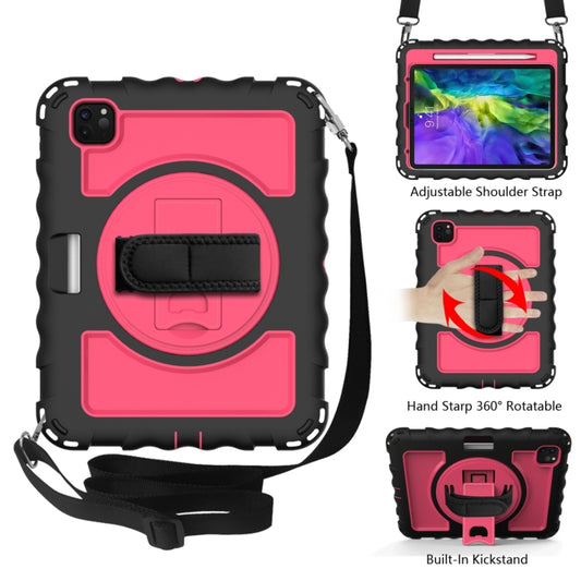 For iPad Pro 11 (2020) PC + Silicone Shockproof Combination Tablet Case with 360 Degree Rotating Holder & Handle(Black+Hot Pink) - iPad Pro 11 (2020) Cases by buy2fix | Online Shopping UK | buy2fix