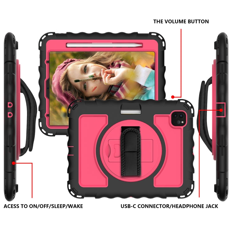 For iPad Pro 11 (2020) PC + Silicone Shockproof Combination Tablet Case with 360 Degree Rotating Holder & Handle(Black+Hot Pink) - iPad Pro 11 (2020) Cases by buy2fix | Online Shopping UK | buy2fix