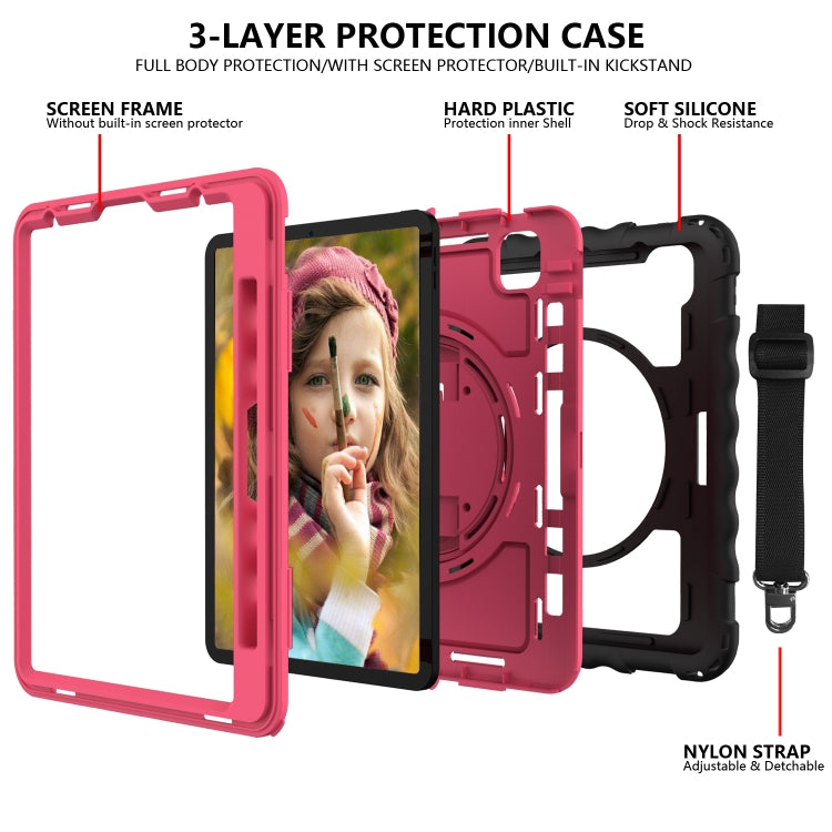 For iPad Pro 11 (2020) PC + Silicone Shockproof Combination Tablet Case with 360 Degree Rotating Holder & Handle(Black+Hot Pink) - iPad Pro 11 (2020) Cases by buy2fix | Online Shopping UK | buy2fix