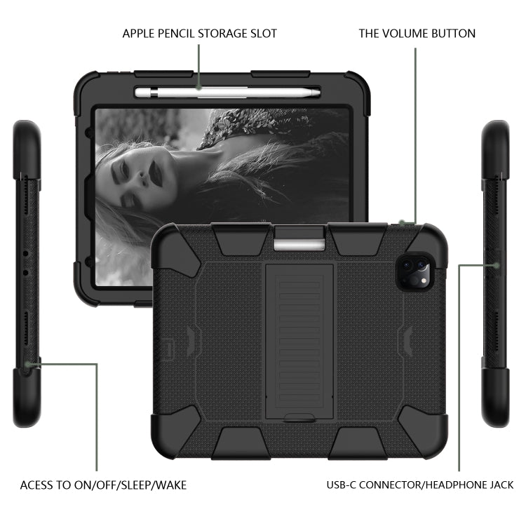 For iPad Pro 11 (2020) Shockproof Two-Color Silicone Protection Tablet Case with Holder & Pen Slot(Black) - iPad Pro 11 (2020) Cases by buy2fix | Online Shopping UK | buy2fix