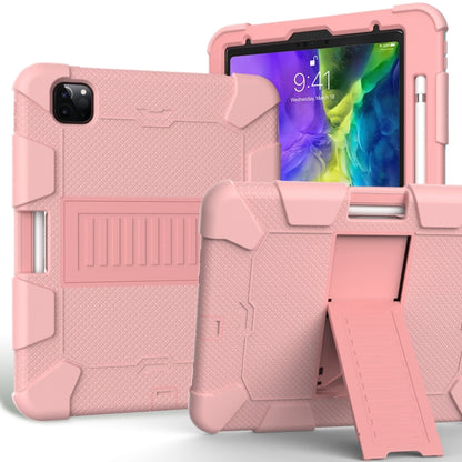 For iPad Pro 11 (2020) Shockproof Two-Color Silicone Protection Tablet Case with Holder & Pen Slot(Rose Gold) - iPad Pro 11 (2020) Cases by buy2fix | Online Shopping UK | buy2fix