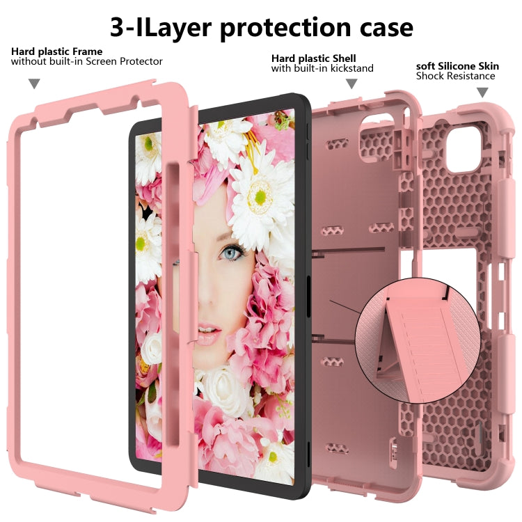 For iPad Pro 11 (2020) Shockproof Two-Color Silicone Protection Tablet Case with Holder & Pen Slot(Rose Gold) - iPad Pro 11 (2020) Cases by buy2fix | Online Shopping UK | buy2fix
