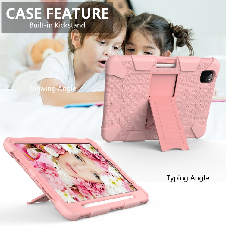 For iPad Pro 11 (2020) Shockproof Two-Color Silicone Protection Tablet Case with Holder & Pen Slot(Rose Gold) - iPad Pro 11 (2020) Cases by buy2fix | Online Shopping UK | buy2fix