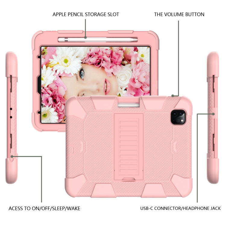 For iPad Pro 11 (2020) Shockproof Two-Color Silicone Protection Tablet Case with Holder & Pen Slot(Rose Gold) - iPad Pro 11 (2020) Cases by buy2fix | Online Shopping UK | buy2fix