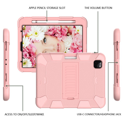 For iPad Pro 11 (2020) Shockproof Two-Color Silicone Protection Tablet Case with Holder & Pen Slot(Rose Gold) - iPad Pro 11 (2020) Cases by buy2fix | Online Shopping UK | buy2fix