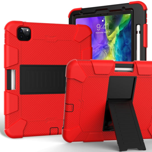 For iPad Pro 11 (2020) Shockproof Two-Color Silicone Protection Tablet Case with Holder & Pen Slot(Red+Black) - iPad Pro 11 (2020) Cases by buy2fix | Online Shopping UK | buy2fix