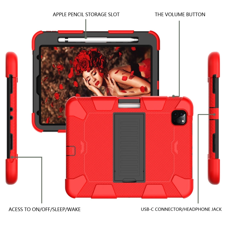 For iPad Pro 11 (2020) Shockproof Two-Color Silicone Protection Tablet Case with Holder & Pen Slot(Red+Black) - iPad Pro 11 (2020) Cases by buy2fix | Online Shopping UK | buy2fix