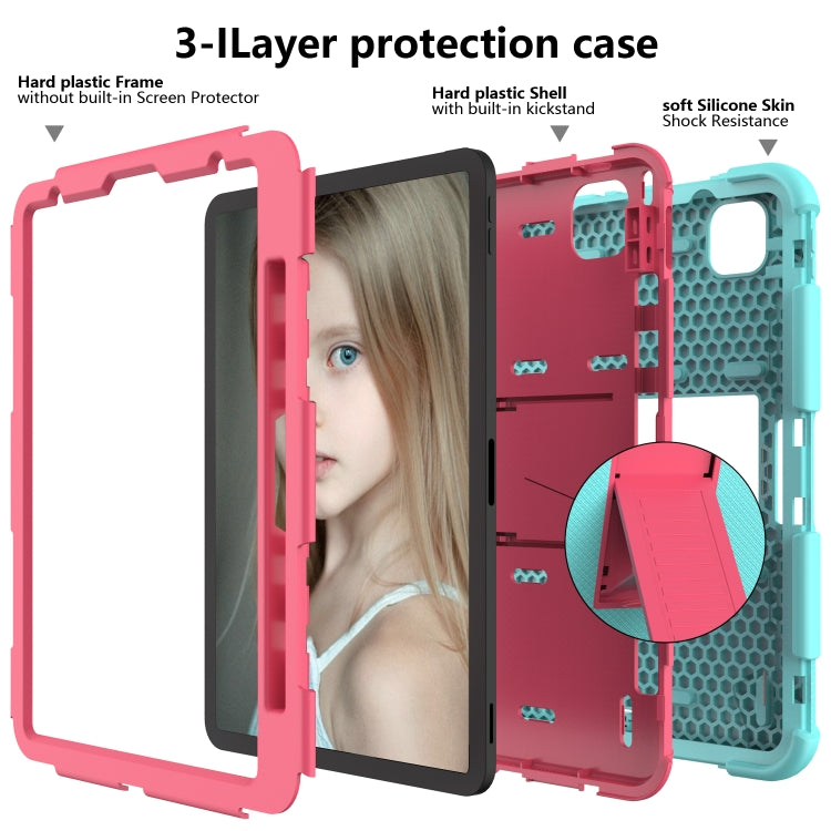 For iPad Pro 11 (2020) Shockproof Two-Color Silicone Protection Tablet Case with Holder & Pen Slot(Aqua+Hot Pink) - iPad Pro 11 (2020) Cases by buy2fix | Online Shopping UK | buy2fix