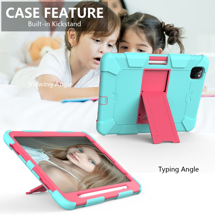 For iPad Pro 11 (2020) Shockproof Two-Color Silicone Protection Tablet Case with Holder & Pen Slot(Aqua+Hot Pink) - iPad Pro 11 (2020) Cases by buy2fix | Online Shopping UK | buy2fix