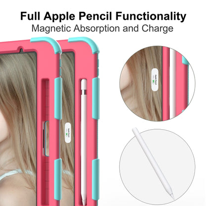 For iPad Pro 11 (2020) Shockproof Two-Color Silicone Protection Tablet Case with Holder & Pen Slot(Aqua+Hot Pink) - iPad Pro 11 (2020) Cases by buy2fix | Online Shopping UK | buy2fix