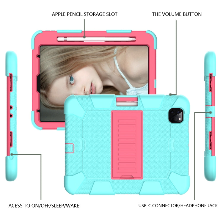 For iPad Pro 11 (2020) Shockproof Two-Color Silicone Protection Tablet Case with Holder & Pen Slot(Aqua+Hot Pink) - iPad Pro 11 (2020) Cases by buy2fix | Online Shopping UK | buy2fix