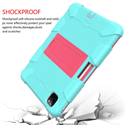 For iPad Pro 11 (2020) Shockproof Two-Color Silicone Protection Tablet Case with Holder & Pen Slot(Aqua+Hot Pink) - iPad Pro 11 (2020) Cases by buy2fix | Online Shopping UK | buy2fix