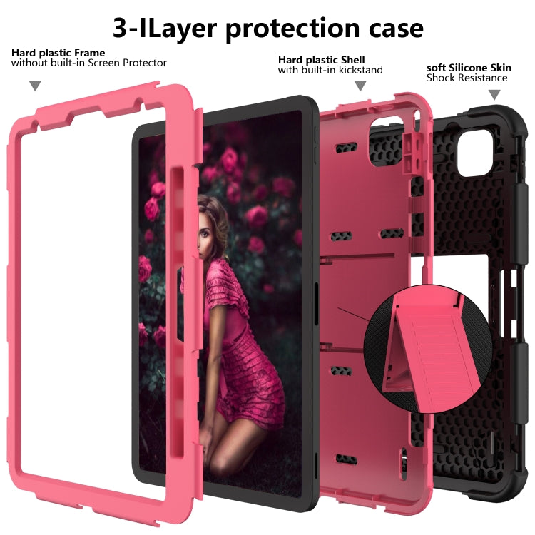 For iPad Pro 11 (2020) Shockproof Two-Color Silicone Protection Tablet Case with Holder & Pen Slot(Black+Hot Pink) - iPad Pro 11 (2020) Cases by buy2fix | Online Shopping UK | buy2fix