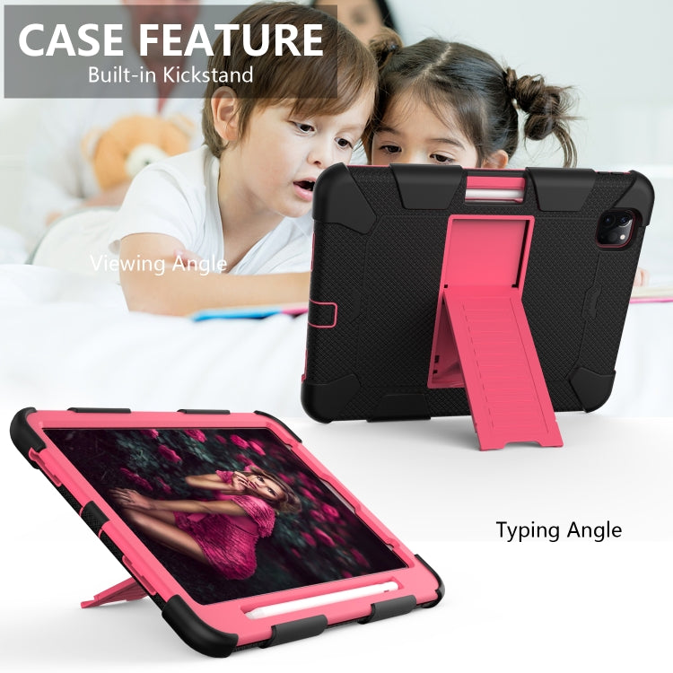 For iPad Pro 11 (2020) Shockproof Two-Color Silicone Protection Tablet Case with Holder & Pen Slot(Black+Hot Pink) - iPad Pro 11 (2020) Cases by buy2fix | Online Shopping UK | buy2fix