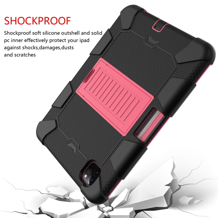 For iPad Pro 11 (2020) Shockproof Two-Color Silicone Protection Tablet Case with Holder & Pen Slot(Black+Hot Pink) - iPad Pro 11 (2020) Cases by buy2fix | Online Shopping UK | buy2fix